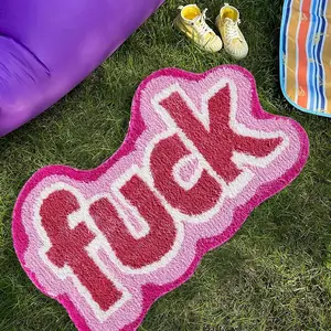 2025 New  Bold Script Accent Rug in Hot Pink with White Outline - Shaggy Soft, Non-Slip Washable Small Area Carpet for Bedroom, Bathroom or Dorm
