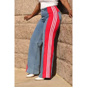 Tall Women Jeans with Red and White Stripe Fit Curvy