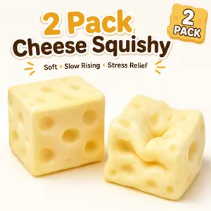Yellow Cheese Squishy Toy –2 Count – Soft Squeeze Fidget Toy – Stress Relief – Sensory Desk Toy for Kids & Adults – Cute Party Gift