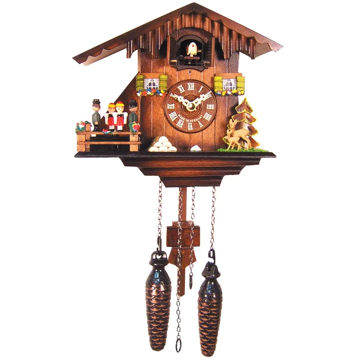 Engstler Traditional Wooden Analog Quartz Cuckoo Clock - 8 in Battery-Operated Full-Size Wall Clock for Home Decor, Music Feature, Collectibles, Holiday Gift