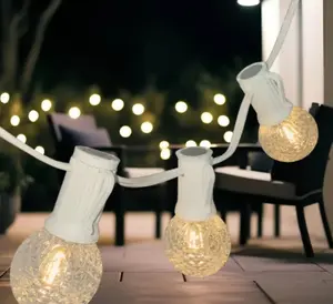 Lite-Netics Magnetic Patio lights, Color White, 25ft & 100ft length, Bulbs IINCLUDED (G40-LED), Warm White Bulb color, 15in spacing, 2 spare bulbs included, Indoor/Outdoor use
