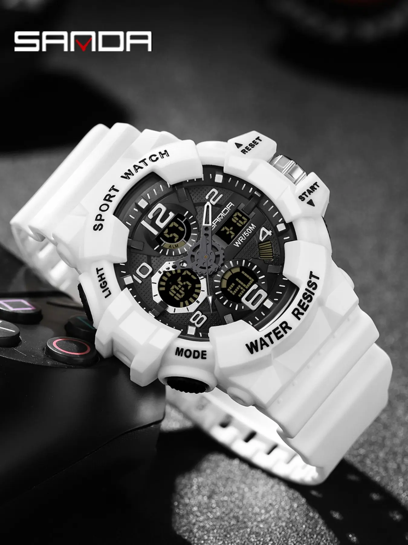 SANDA brand men's digital electronic sports watch men's waterproof electronic watch, Waterproof Wristwatch, Modern Waterproof Watch, fashionable and casual LED luminous sports electronic watch, Sporty Waterproof Watch