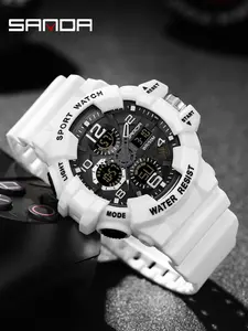 SANDA brand men's digital electronic sports watch men's waterproof electronic watch, fashionable and casual LED luminous sports electronic watch, Sporty Waterproof Watch