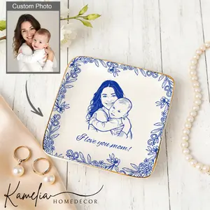 Personalized Ceramic Photo Jewelry Dish, Family Photo Ring Dish, Personalized Portrait Trinket Tray, Gifts For Mom, Nanny, Family Gift