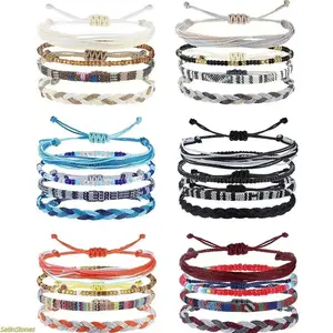 4/24-piece Bohemian-style surfing braided rope accessory set, 4/24-piece colorful waterproof anklet set, perfect for summer beach sports and outdoor activities.
