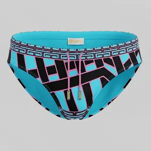 Vanta Brief Miami Mirage Collection Aqua Blue Jet Black Electric Pink Geometric Masterpiece Quick-Dry Stretch Fabric Sculpted Fit