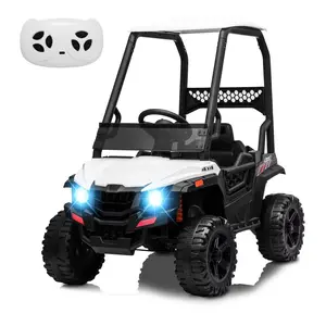 Kids Ride On UTV Remote Control 390W Dual Motor 12V Electric Car LED Lights Storage Bin USB Aux White