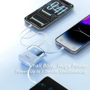 10000mAh Mini Power Bank With Attached Charging Cable, 22.5W & PD 20W Fast Charging, Digital Display & Portable Lanyard