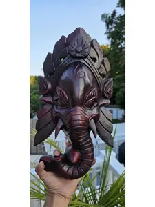 Ganesh Mask Handmade Wooden Wall Hanging Art Piece from Nepal Cultural Decorative Item 16''