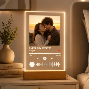 Personalized LED Night Light Photo Plaque with Scannable Song Code, Sentimental Boyfriend Gifts, Song Picture Frame, Custom Actylic Music Photo Plaque, Gift for Boyfriend, Anniversary Gifts for Him