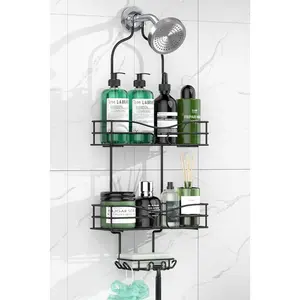 Bathroom Shower  Hanging - Shower Organizer Hanging 3-Tier with Soap Holder & 6 Hooks for Towels, Sponge, Shower  over Shower  Fits 21mm Shower  Arm, Black