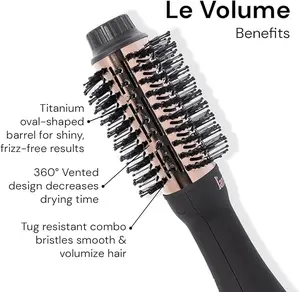 Le Volume 2-in-1 Titanium Blow Dryer Brush | Hot Air Brush in One with Oval Barrel | Hair Styler for Smooth, Frizz-Free Results for All Hair Types (Black - 60 mm)