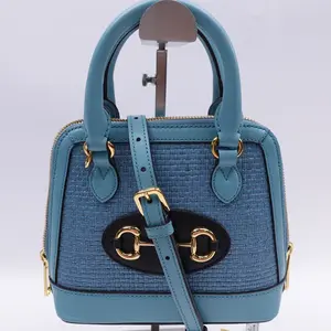 Pre-owned Raffia Shoulder Bags Gucci Horsebit 1955 Blue Shoulder Bag T10207838
