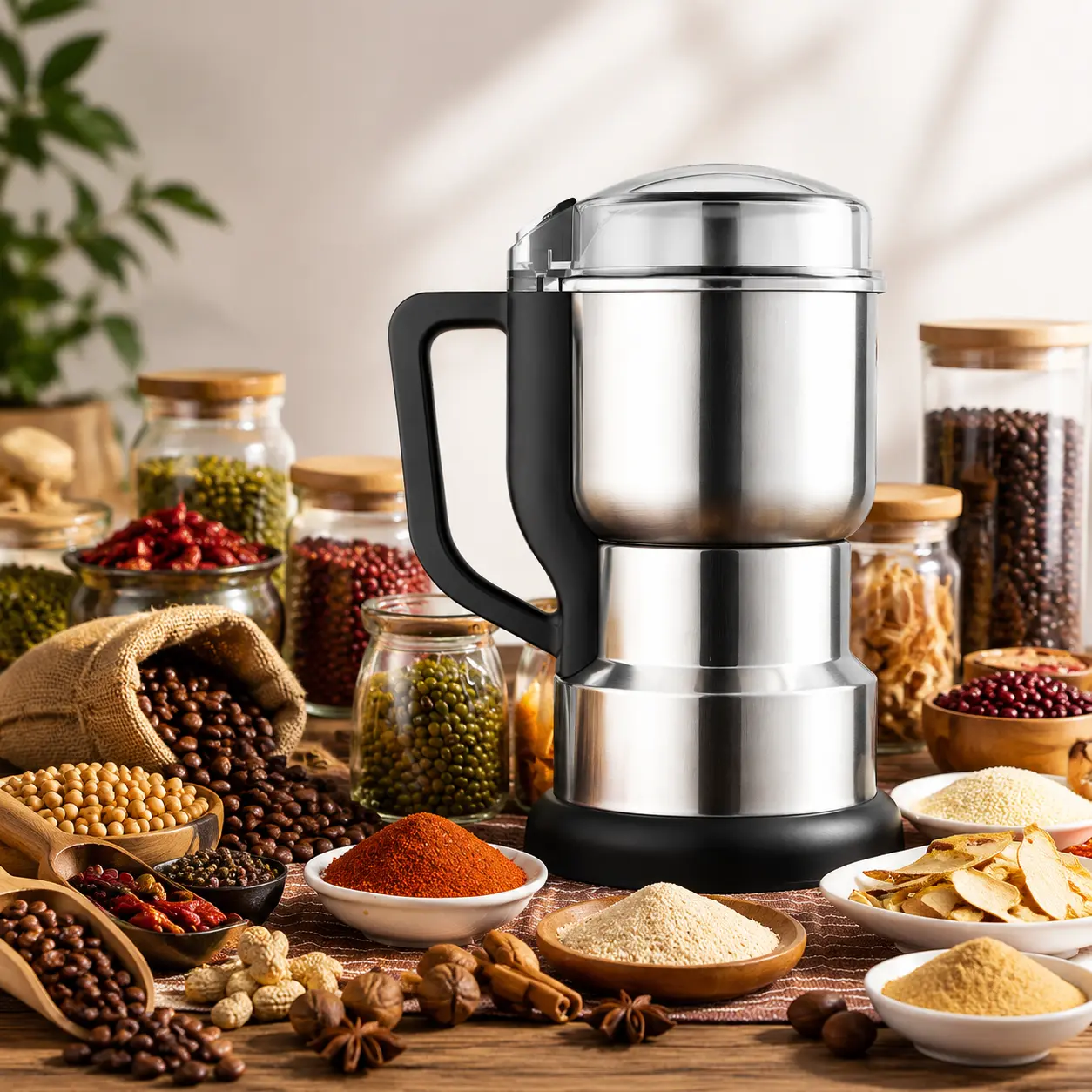 Multifunctional stainless steel electric coffee grinder, suitable for kitchen household grinding gadgets, plug and play fast grinding food, food grade grains and medicinal materials, coffee bean processor, home appliances, gifts. summerwins