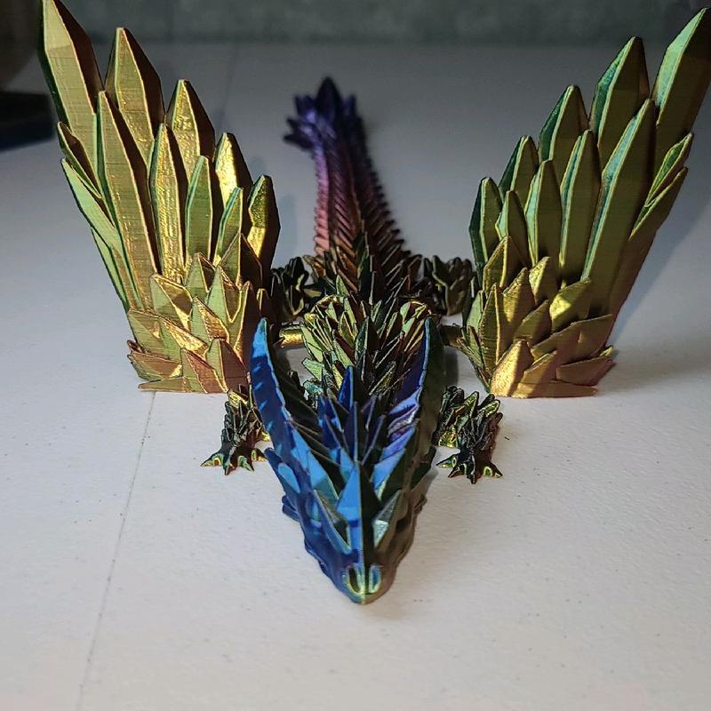 Beautiful shiny four color rainbow gradient shardstorm winged dragon figurine with opening mouth