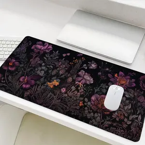 Floral Pattern Mouse Pad, 1 Count Rectangle Gaming Mouse Pad, Non-Slip Rubber Base Stitched Edge Desk Pad for Home Office