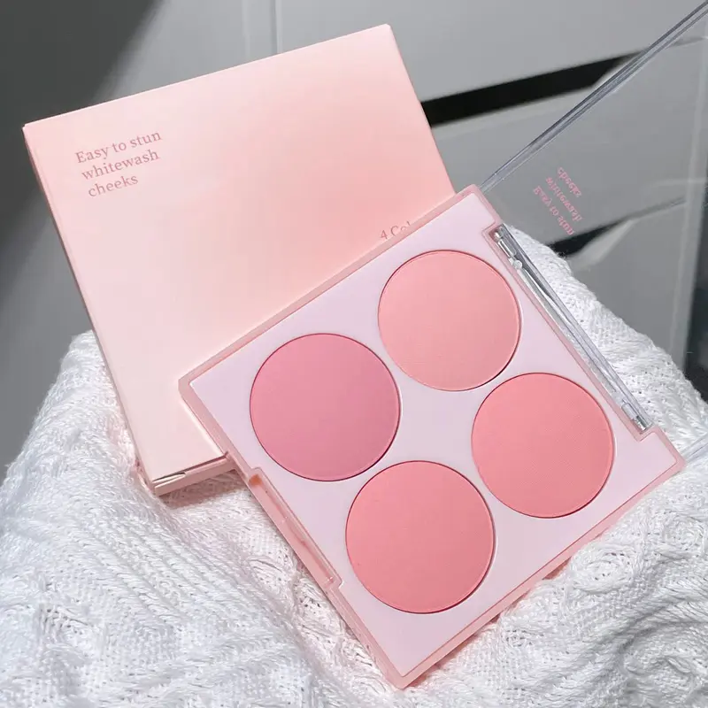 Four color powder blusher, Lightweight natural look, peach nude powder matte velvet texture does not fly powder, durable and not easy to smudge suitable for all skin types, Everyday cosmetics makeup