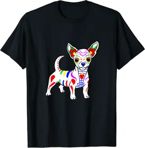 Chihuahua Sugar Skull Dia de Los Muertos, Day of The Dead T-Shirt - 50B07XTVBPZC