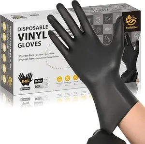Black Vinyl Gloves, Food Grade Gloves Disposable Latex Free & Powder Free, Guantes for Cleaning Cooking Food Prep