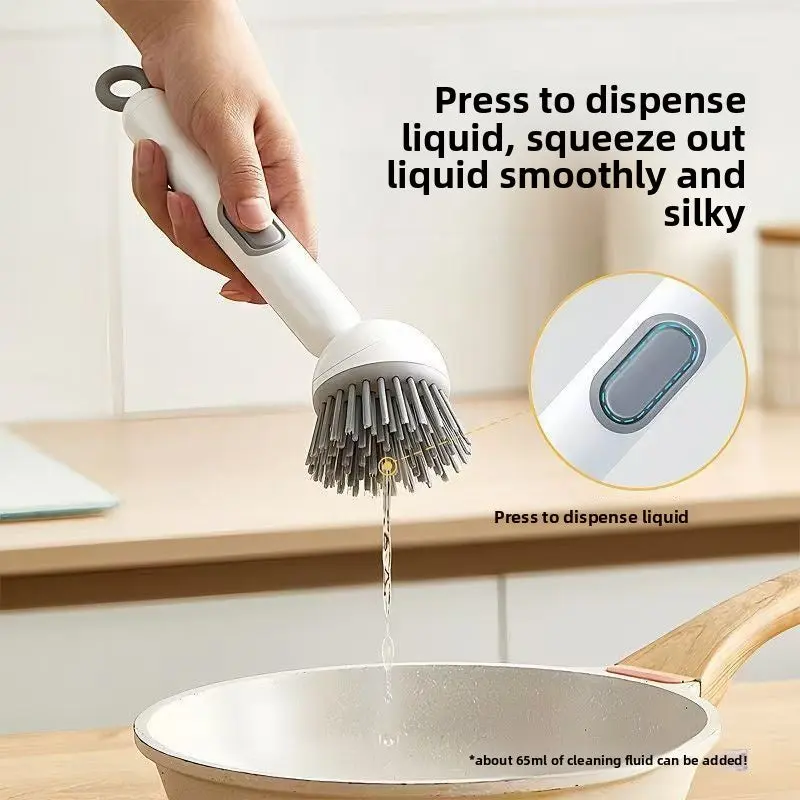 Rotatable Kitchen Pot Brush with Liquid Dispenser