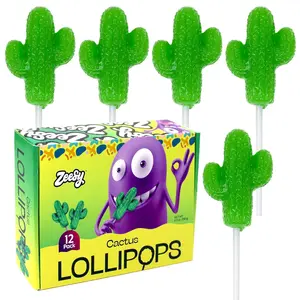 Zeesy Cactus Lollipops, 12 Pack, Individually Wrapped Cactus Candy Suckers for Fiesta Party Favors, Cactus Party Favors, Mexican Party, Cinco De mayo