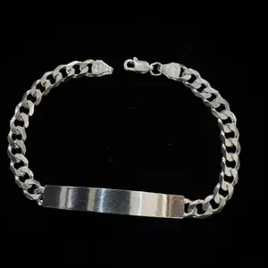 925 Silver Cuban Link ID Bracelet - 8” Long