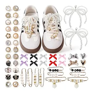 50/410pcs Shoe Charms for Sneakers & Accessories - DIY Shoe Lace Pearl Rhinestone Brooches and Pins for Women,Junk Socks Charms Kit and Satin Cute Shoelace Accessories