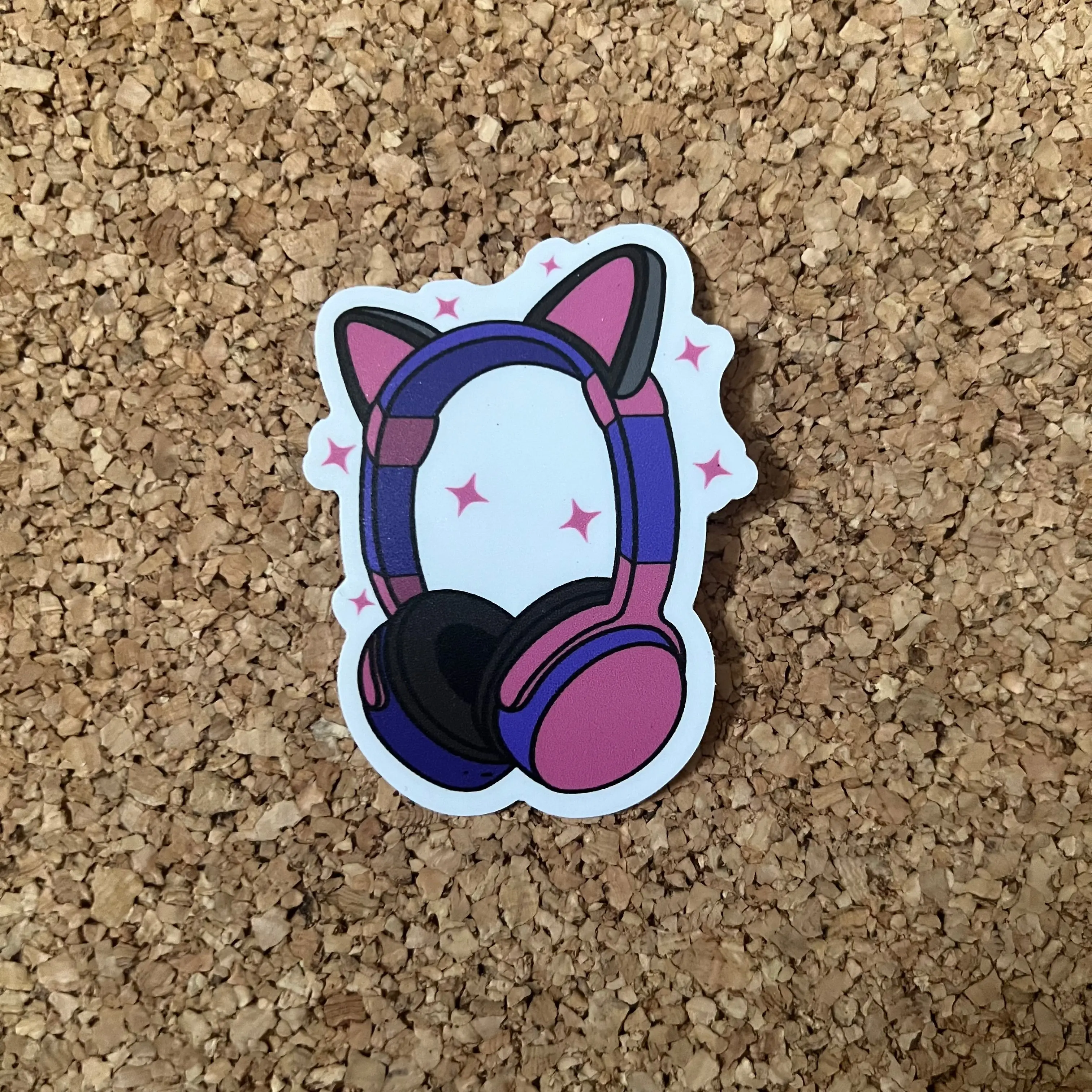 Gamer Girl Cat Gaming Headphones Sticker Original 8bitmagnetsco Creation Quirky Cat Ear Design for Waterbottles Computers Tablets
