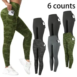 6 Packs Leggings with Pockets for Women, High Waisted Workout Leggings, Tummy Control Yoga Pants, Stretchy Athletic Pants for Running Gym Fitness, Soft Breathable Quick Dry Activewear