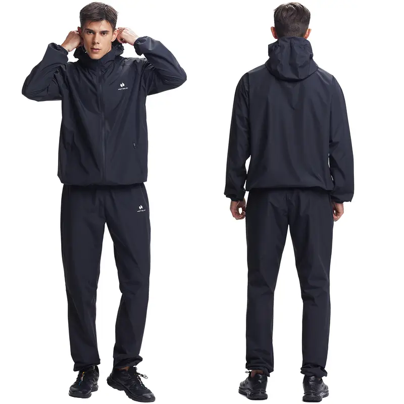 HOTSUIT Men's 2-Piece Sauna Sweatsuit - Anti-Odour Quick Dry Sport Top, Hooded Jacket, Pants with 2 Zip Pockets, Waterproof Tracksuit for Boxing, Biking, Travel Camping Essentials,outdoorfun