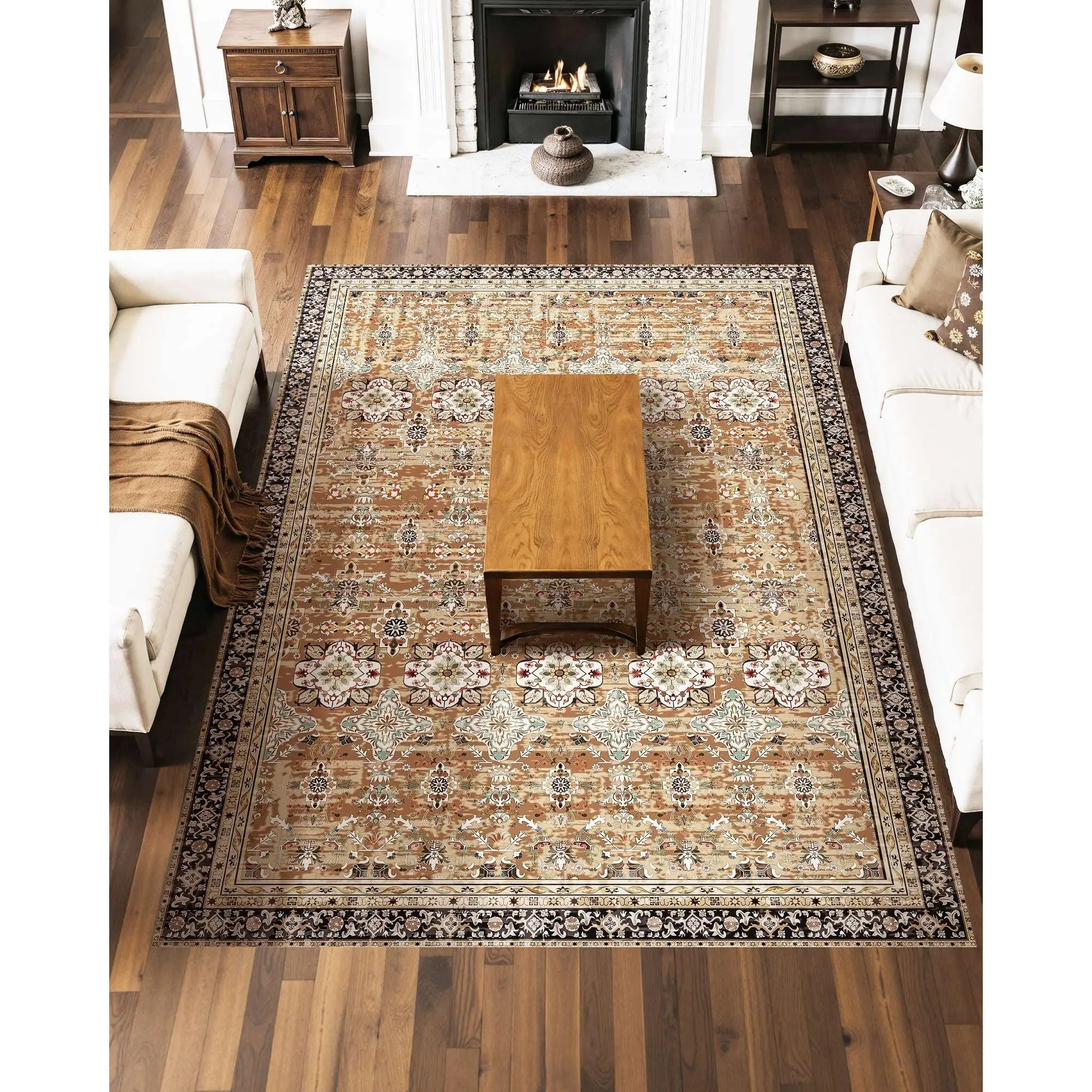 10 x 14 Ft Large Washable Area Rug, 6mm Low Pile Soft Faux Cashmere Carpet, Non-Slip Tear-Resistant TPR Backing Rug, Hypoallergenic Shed-Free Pet & Child Friendly Modern Indoor Mat for Living Room, Bedroom, Office & Kids Room