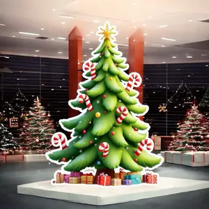 Christmas Tree Cutout for Party Decor - Festive Centerpiece Backdrop Prop with Candy Canes and Presents Decoration