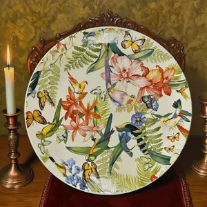 A422. American Floral Bird 8-Inch Bone China Dinner Plate — Premium Ceramic