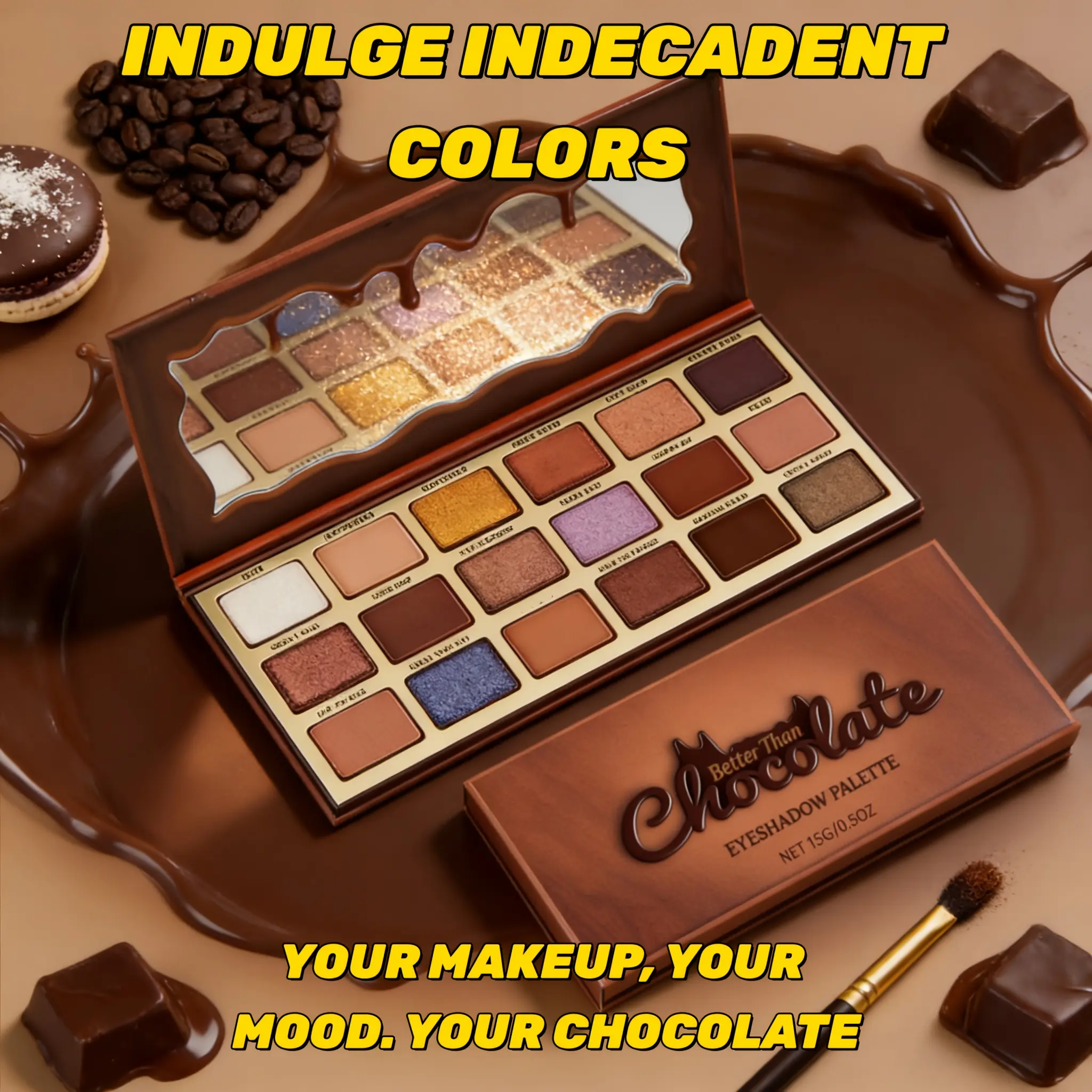 18-Color Chocolate Style Eyeshadow Palette Kit - Matte, Pearl, Natural Textures, Multi-Layered, Ideal for Soft Shimmering Eye Looks, Versatile for Events, Great Gift Option