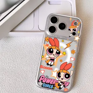 Classic Cartoon The P-Powerpuff Girls Phone Case Magnetic Clear Case for iPhone 17 16 15 14 13 12 11 Pro Max Plus | Reliable MagSafe Suction | Anti-Yellowing Slim Protective Cover | Raised Edge Protection for Camera & Screen | Accessories