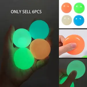 Glow-In-The-Dark Sticky Wall Balls Set of 6, Anxiety Relief Stress Ball Toy, Perfect Adult Relaxation Gift, Ideal Birthday Halloween Christmas Present