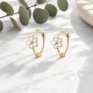 Women's 925 Sterling Silver Dainty Daisy Hoops - Waterproof Hypoallergenic Sleepers | Cute Floral Cartilage Helix Studs Ear Stacking Jewelry