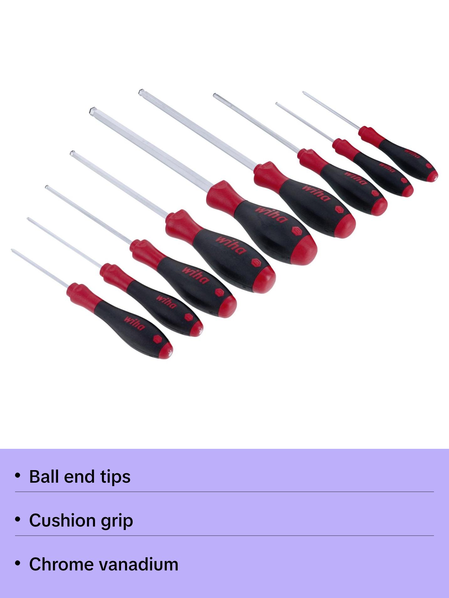 Wiha Tools 36790 MagicRing Ball End Screw Holding Hex Metric Screwdriver Set, 9 Pc.