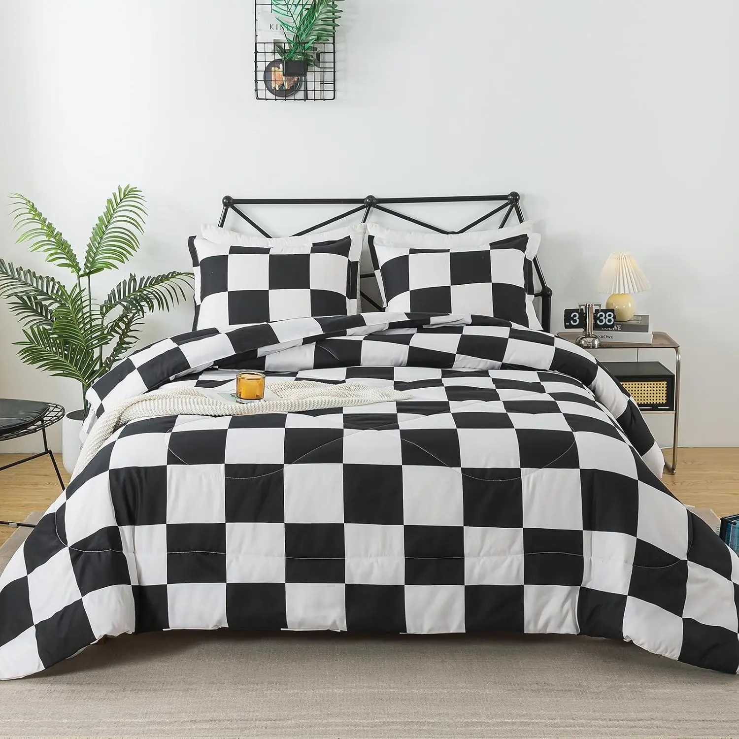 Black White Checkered Comforter Set Twin Size Plaid Bedding Set