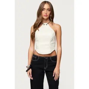 Kizzie Faux Leather Halter Top
