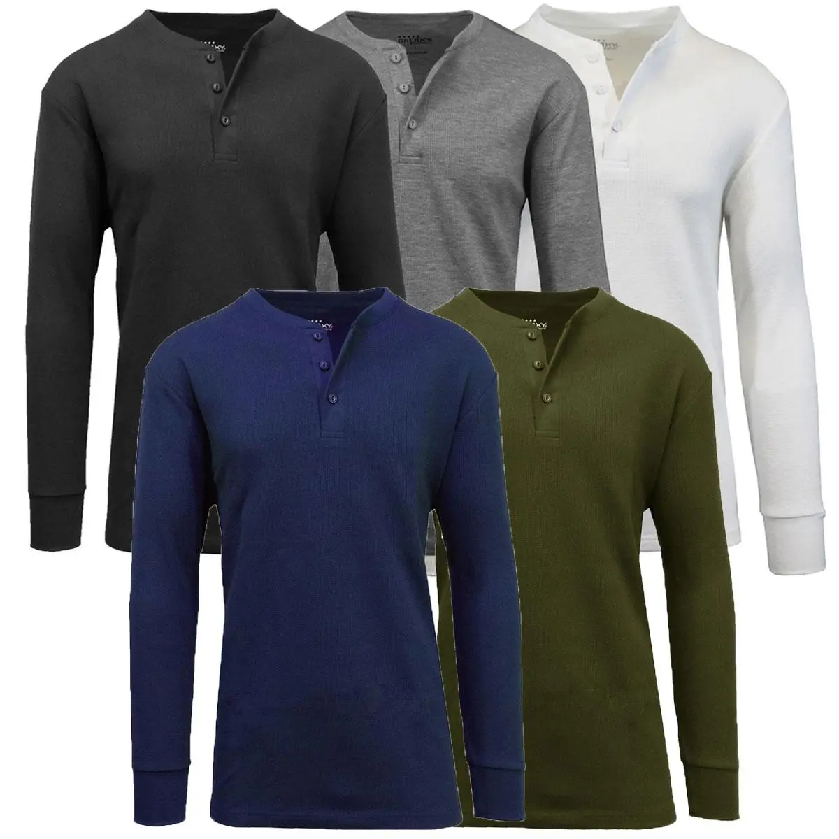 (Henley) Black-Charcoal-Heather Grey-Navy-Olive