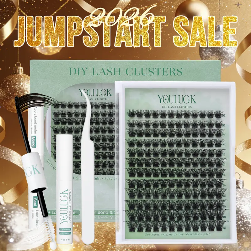 YOULUCK DIY Lash Clusters Kit - Soft Fluffy Long-Lasting Lashes with Glue Remover & Tweezer for Beginners Easy At-Home Application - Eyelash Set