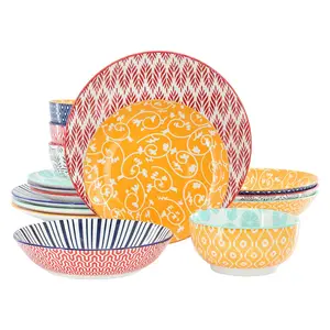 Elama Giovanna 16 Piece Porcelain Double Bowl Dinnerware Set
