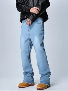 Men's Slim-Fit Stretch Denim Jeans, Long Washed Pants, All Season Casual Streetwear Style, Regular Fit, Non-Sensitive Goods, Made in China, Pocket