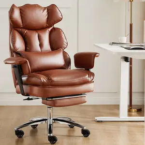 Homey Home Office Chair, High Back Reclining With Footrest, Adjustable Height PU Leather with Leg Rest, with Lumbar Support and Thick Padding