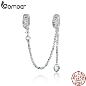 925 Sterling Silver Gold and Silver Tire Safety Chain Heart Shape Flower Connection Fit Bracelet Bangle Jewelry SCC111