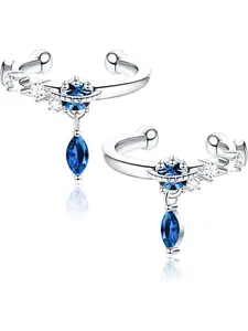925 Sterling Silver Cuff Earrings for Women Adjustable Non-Piercing Cartilage Wrap Clip On Earrings Cubic Zirconia Dangle Ear Cuff Earring Set