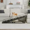 HOOBRO Metal Dog Ramp for Small/Old Dogs, 63in Long, 4-Height Adjustable Up to 33in, Anti-Slip Grip, Detachable Fall-Guard Rails, Wall-Lean Storage, Removable Top Rope, 150lbs Capacity, Easy Assembly, Black, for Bed & Sofa Use
