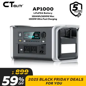 Black Friday Deal CTOLITY AP1000 1600W Portable Power Station 1024Wh LiFePO4 Battery Full Charge in 1 Hour 1600W AC 100W USB-C Output Solar Generator for Home Back Up Power Camping Travel RVs Emergencies Power Bank - Plug