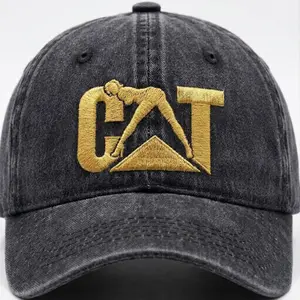 Vintage Naughty Cat Embroidered Washed Dad Hat, Cotton Baseball Cap for Men Women